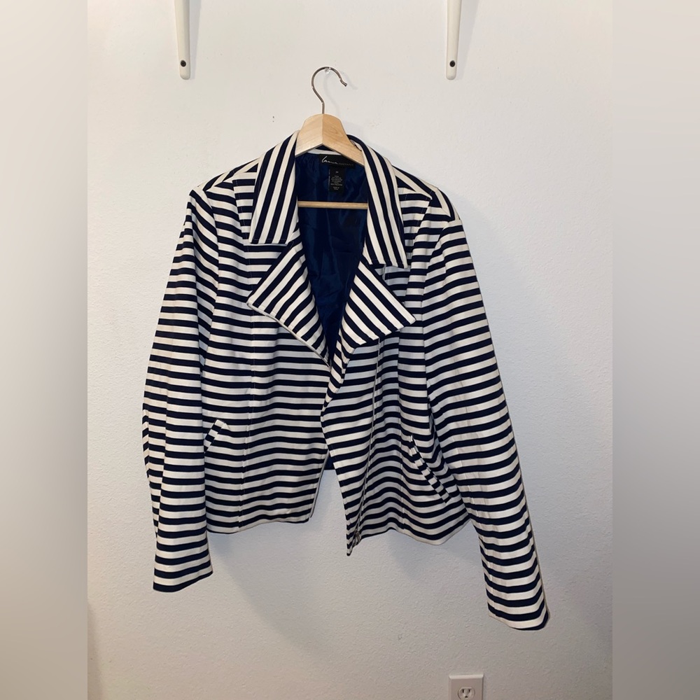 Striped Blazer Jacket Asymmetrical Zipper